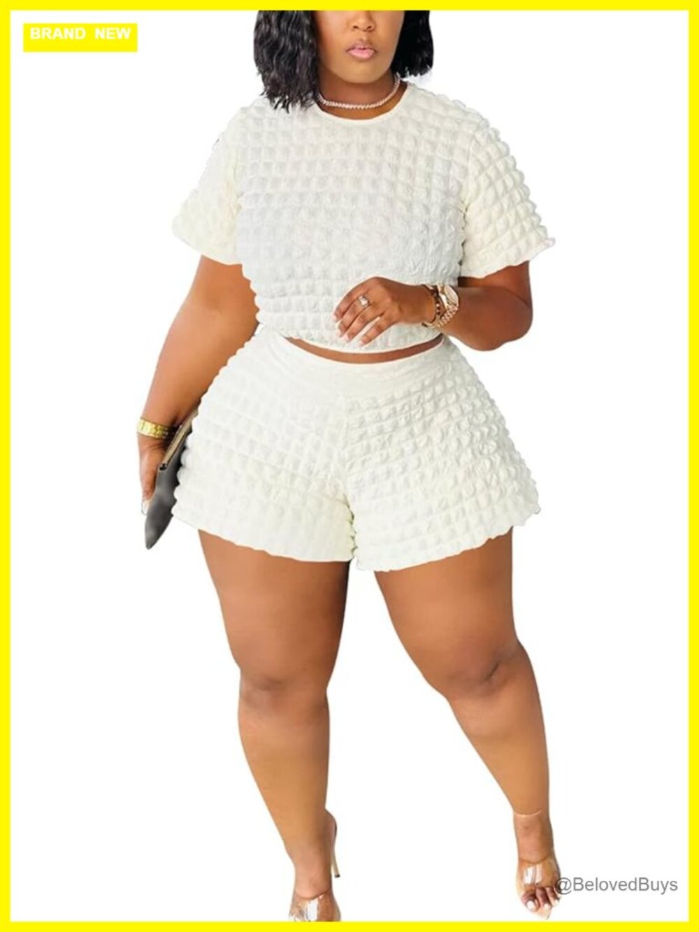 Women's 2 Piece Crop Top & Shorts Set Summer Casual Bubble Design